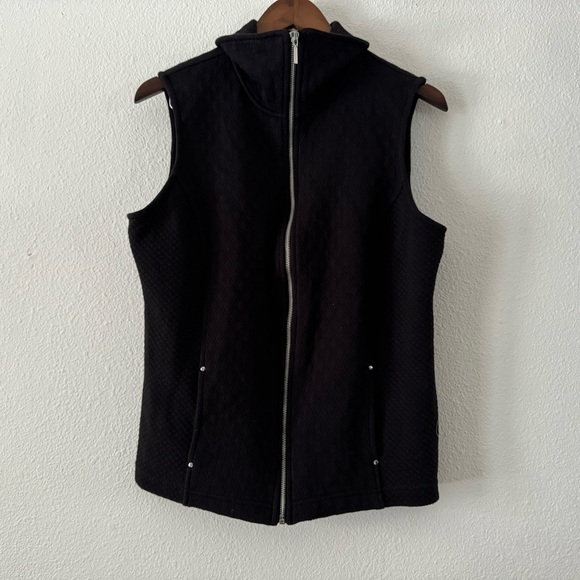 Karen Scott Quilted Vest Sport Womens Fleece Black Jacket Medium Full Zip - Picture 6 of 12